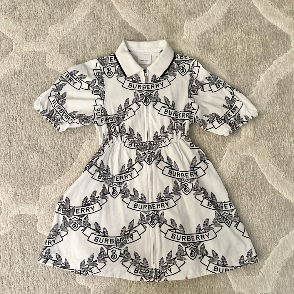 Burberry Kids Dress with Black and White Logo Pattern